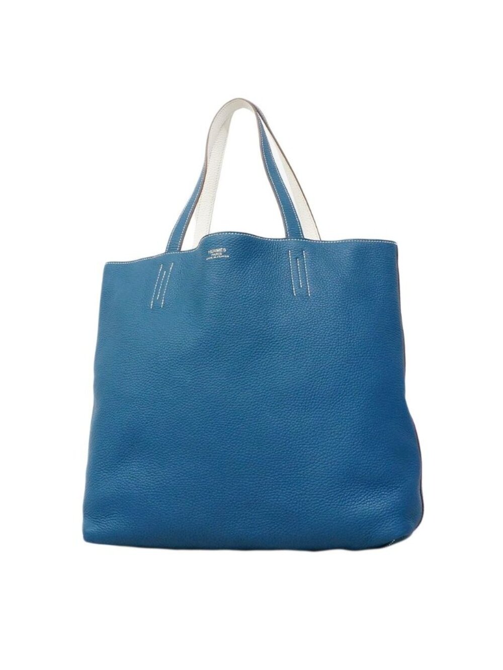 Hermes Tote Bag Double Sens 36 Taurillon Clemence White Blue Izmir